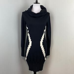São Paulo Black Flattering Cowl Neck Knit Sweater Sheath Dress Size 8